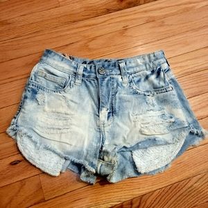 High-Waisted Distressed Denim Shorts